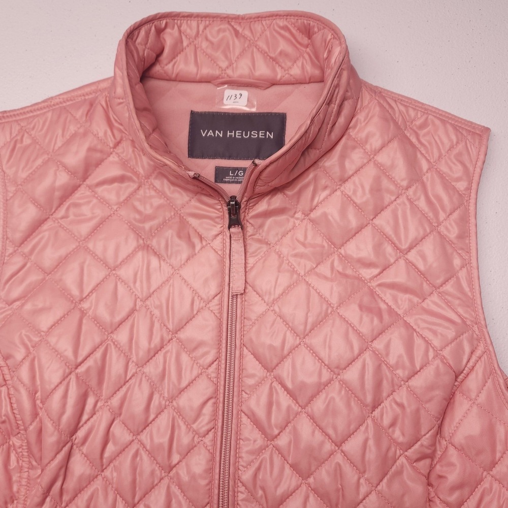 Van Heusen Vest Womens Large Pink Quilted Full Zip Lined Pockets